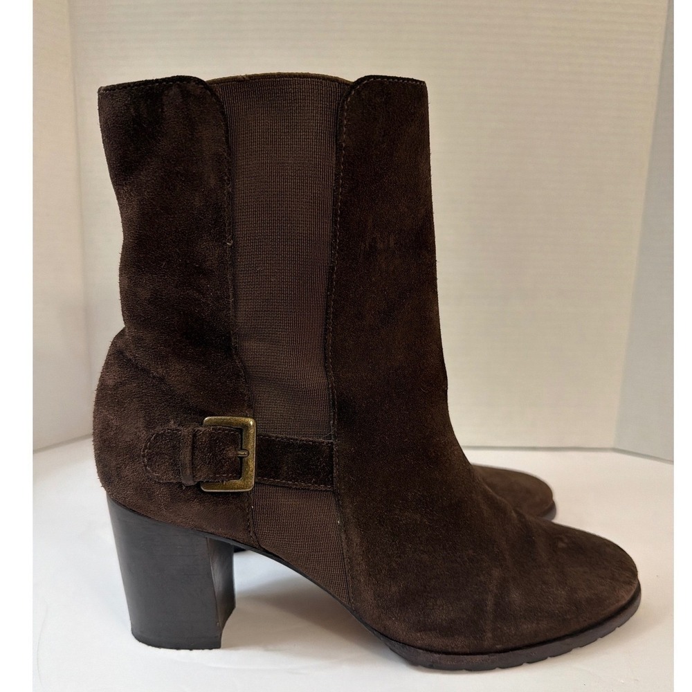 Cole Haan Suede Block Heel Ankle Boots Buckle Detail Made in Brazil Size 9